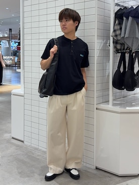 「Franklin Climbing（フランクリンクライミング）の【Franklin Climbing】ヘンリーネック半袖Tee（Tシャツ/カットソー、ブラック系）」を使った、はるさん（メンズ・175cm）の春コーディネート