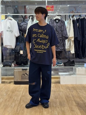 「CIAOPANIC TYPY（チャオパニックティピー）の【UNISEX】アソート落書きBIGロゴTEE（Tシャツ/カットソー、ブルー系）」を使った、はるさん（メンズ・175cm）の夏コーディネート