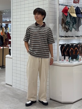 「GEVACO（ゲバコ）の【GEVACO/ゲバコ】半袖カノコポロシャツ（ポロシャツ、ブラウン系）」を使った、はるさん（メンズ・175cm）の夏コーディネート