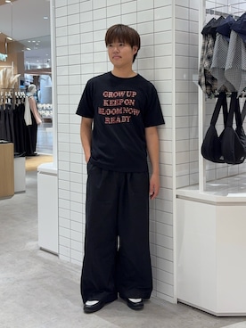 「CIAOPANIC TYPY（チャオパニックティピー）の【UNISEX】アソート柄アップリケTEE（Tシャツ/カットソー、ブラック系）」を使った、はるさん（メンズ・175cm）の春コーディネート