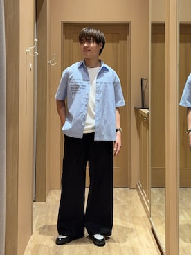 「GEVACO（ゲバコ）の【GEVACO/ゲバコ】コットンリネンイージーパンツ（その他パンツ、ブラック系）」を使った、はるさん（メンズ・175cm）の夏コーディネート