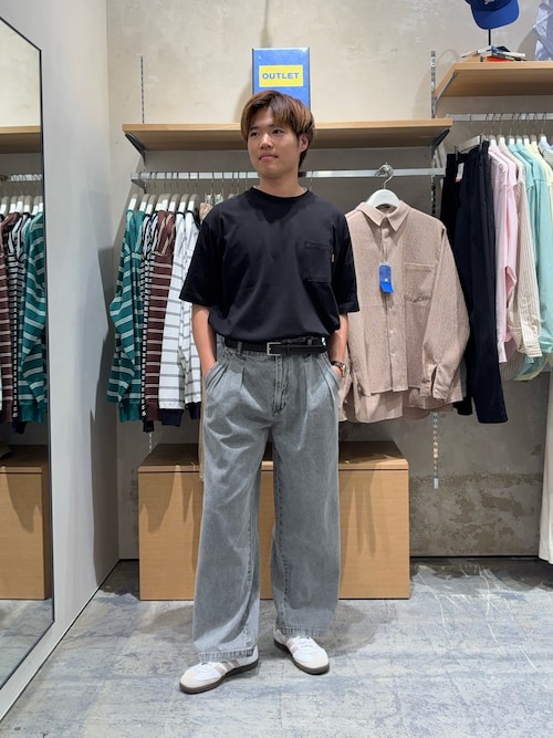 接触冷感2タックデニムワイドスラックス