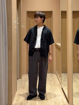 「CIAOPANIC TYPY（チャオパニックティピー）の【ユニセックス】コットンリネンブッチャーパンツ（その他パンツ、グレー系）」を使った、はるさん（メンズ・175cm）の春コーディネート