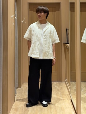 「GEVACO（ゲバコ）の【GEVACO/ゲバコ】コットンリネンイージーパンツ（その他パンツ、ブラック系）」を使った、はるさん（メンズ・175cm）の夏コーディネート
