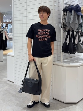 「CIAOPANIC TYPY（チャオパニックティピー）の【UNISEX】アソート柄アップリケTEE（Tシャツ/カットソー、ブラック系）」を使った、はるさん（メンズ・175cm）の春コーディネート