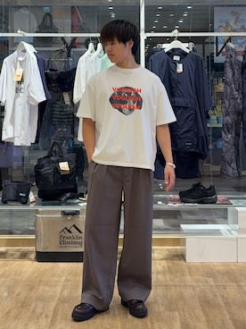 「CIAOPANIC TYPY（チャオパニックティピー）の【UNISEX】【プラスサイズあり】犬＆猫 アソートロゴプリントTee（Tシャツ/カットソー、ホワイト系）」を使った、はるさん（メンズ・175cm）の夏コーディネート