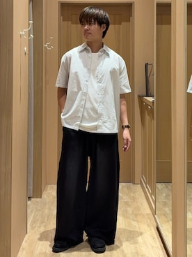 「CIAOPANIC TYPY（チャオパニックティピー）の【UNISEX】アソート柄プリントシャツ（シャツ/ブラウス、ホワイト系）」を使った、はるさん（メンズ・175cm）の夏コーディネート