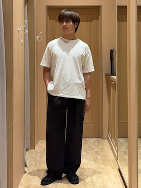 「CIAOPANIC TYPY（チャオパニックティピー）の【ユニセックス】汗染み防止抗菌防臭　半袖TEE（Tシャツ/カットソー、ホワイト系）」を使った、はるさん（メンズ・175cm）の夏コーディネート