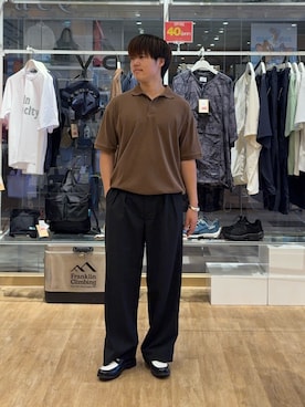 「CIAOPANIC TYPY（チャオパニックティピー）の【UNISEX】ピグメント加工メッシュポロ（ポロシャツ、ブラウン系）」を使った、はるさん（メンズ・175cm）の夏コーディネート
