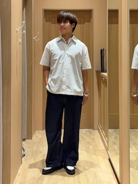 「CIAOPANIC TYPY（チャオパニックティピー）の【UNISEX】アソート柄プリントシャツ（シャツ/ブラウス、ホワイト系）」を使った、はるさん（メンズ・175cm）の夏コーディネート