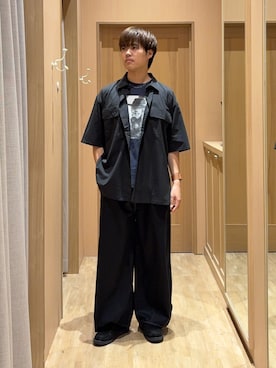 「MoL（モル）の【MOL】ユニセックスドライバーズワイドシャツ（シャツ/ブラウス、ブラック系）」を使った、はるさん（メンズ・175cm）の春コーディネート