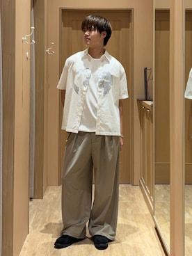 「CIAOPANIC TYPY（チャオパニックティピー）の【UNISEX】アソート柄プリントシャツ（シャツ/ブラウス、ホワイト系）」を使った、はるさん（メンズ・175cm）の夏コーディネート