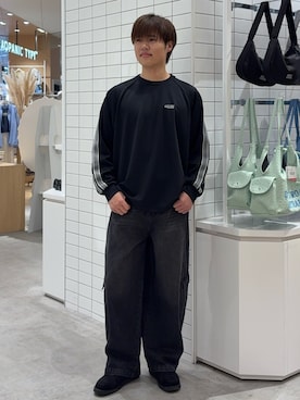 「Franklin Climbing（フランクリンクライミング）の【Franklin Climbing】セットアップ対応/ユニセックス/ロゴスウェット/シティアクティブトラックプルオーバー（スウェット、ブラック系）」を使った、はるさん（メンズ・175cm）の春コーディネート