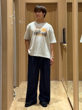 「CIAOPANIC TYPY（チャオパニックティピー）の【ユニセックス】【プラスサイズあり】スラブフォトTee（Tシャツ/カットソー、グレー系）」を使った、はるさん（メンズ・175cm）の夏コーディネート