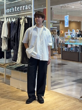 「CIAOPANIC TYPY（チャオパニックティピー）の【UNISEX】アソート柄プリントシャツ（シャツ/ブラウス、ホワイト系）」を使った、はるさん（メンズ・175cm）の夏コーディネート