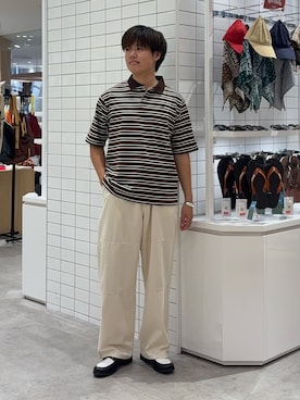 「GEVACO（ゲバコ）の【GEVACO/ゲバコ】半袖カノコポロシャツ（ポロシャツ、ブラウン系）」を使った、はるさん（メンズ・175cm）の夏コーディネート