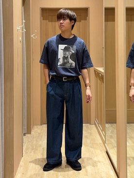 「CIAOPANIC TYPY（チャオパニックティピー）の【ユニセックス】【プラスサイズあり】スラブフォトTee（Tシャツ/カットソー、ブルー系）」を使った、はるさん（メンズ・175cm）の春コーディネート
