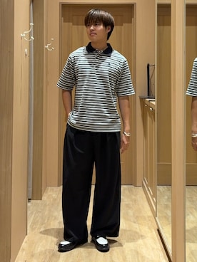 「CIAOPANIC TYPY（チャオパニックティピー）の【UNISEX】タックボリュームワイドスラックスパンツ/サイドラインスラックス（スラックス、ブラック系）」を使った、はるさん（メンズ・175cm）の夏コーディネート