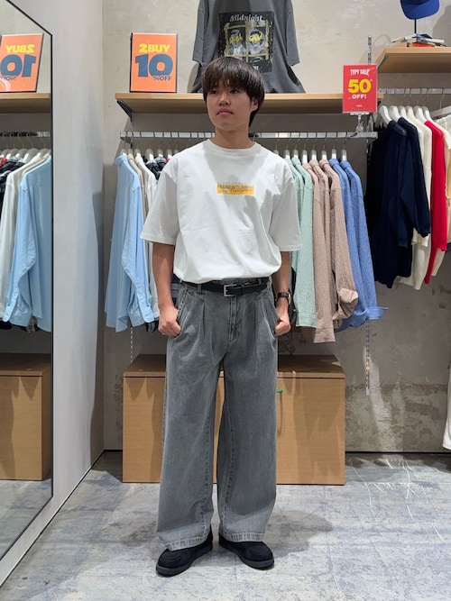 接触冷感2タックデニムワイドスラックス