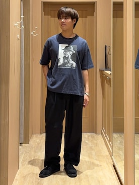 「CIAOPANIC TYPY（チャオパニックティピー）の【ユニセックス】【プラスサイズあり】スラブフォトTee（Tシャツ/カットソー、ブルー系）」を使った、はるさん（メンズ・175cm）の夏コーディネート
