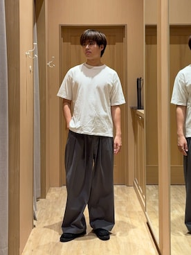「CIAOPANIC TYPY（チャオパニックティピー）の【ユニセックス】汗染み防止抗菌防臭　半袖TEE（Tシャツ/カットソー、ホワイト系）」を使った、はるさん（メンズ・175cm）の夏コーディネート