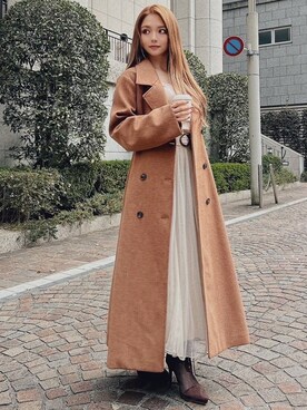 「アイテム（その他アウター、ブラウン系）」を使った、miyuさん（レディース・152cm）の冬コーディネート