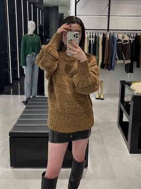 「EMODA（エモダ）のスクエアポイントミドルブーツ（ブーツ）」を使った、矢作南菜実さん（レディース・165cm）の秋コーディネート