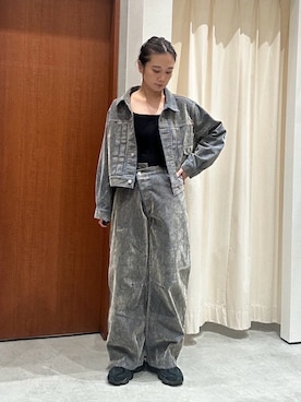 「Ungrid（アングリッド）のフロッキーデニムジャケット（デニムジャケット、ベージュ系）」を使った、石丸春佳さん（レディース・165cm）の秋コーディネート