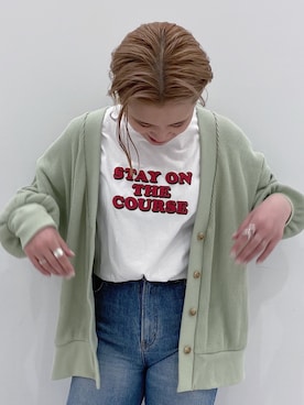 「Ungrid（アングリッド）のロゴ発砲プリントTee（Tシャツ/カットソー）」を使った、石丸春佳さん（レディース・165cm）の春コーディネート