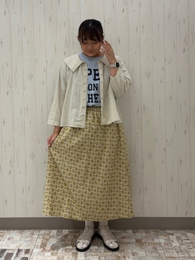 「Samansa Mos2（サマンサ モスモス）のレトロ壁紙風柄スカート（スカート）」を使った、Soraさん（レディース・163cm）の春コーディネート