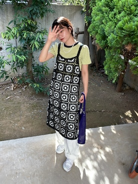 「柄×柄」｜「アイテム（ワンピース/ドレス）」を使った、annaさん（レディース・152cm）の夏コーディネート