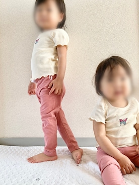 「H&M（エイチ・アンド・エム）のアイテム（レギンス/スパッツ、ピンク系）」を使った、little sister'sさん（キッズ）の春コーディネート