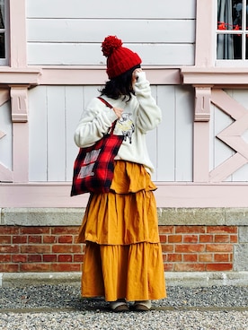 「アイテム（スリッポン）」を使った、nananananana3さん（レディース・160cm）の冬コーディネート