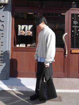 「BEAUTY&YOUTH UNITED ARROWS（ビューティーアンドユースユナイテッドアローズ）のL∞Plus 5ポケット ワイド デニムパンツ（デニムパンツ、ブラック系）」を使った、SHOTAさん（メンズ・171cm）の春コーディネート