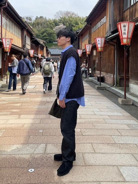 「Hender Scheme（エンダースキーマ）のazuma bag small（トートバッグ、グリーン系）」を使った、SHOTAさん（メンズ・171cm）の春コーディネート