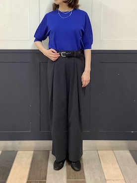 「TOKYO SHIRTS（トウキョウシャツ）のドライレーヨン 半袖 袖透かしプルオーバー（ニット/セーター、ブルー系）」を使った、BRICK HOUSE by Tokyo Shirts 川崎アゼリア店さん（レディース・146cm）の夏コーディネート