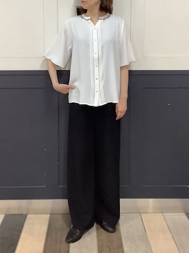 「TOKYO SHIRTS（トウキョウシャツ）の配色パイピング ジョーゼット ブラウス 五分袖（シャツ/ブラウス、ホワイト系）」を使った、BRICK HOUSE by Tokyo Shirts 川崎アゼリア店さん（レディース・146cm）の夏コーディネート