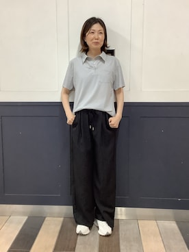 「TOKYO SHIRTS（トウキョウシャツ）の半袖ポロシャツ レディース（ビジネスシャツ、グレー系）」を使った、BRICK HOUSE by Tokyo Shirts 川崎アゼリア店さん（レディース・146cm）の夏コーディネート