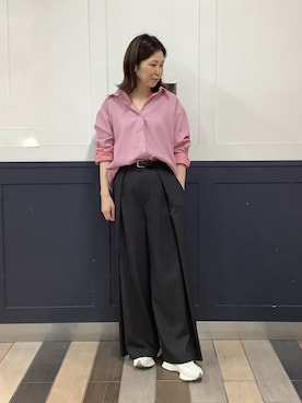 「TOKYO SHIRTS（トウキョウシャツ）の【Pitta Re:)】ふわっとガーゼシャツ ワイドシルエット 長袖 綿100% レディース カジュアルシャツ（シャツ/ブラウス、ピンク系）」を使った、BRICK HOUSE by Tokyo Shirts 川崎アゼリア店さん（レディース・146cm）の夏コーディネート