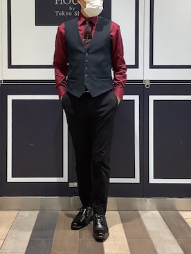 「アイテム（ビジネスシャツ）」を使った、BRICK HOUSE by Tokyo Shirts 川崎アゼリア店さん（メンズ・170cm）の冬コーディネート