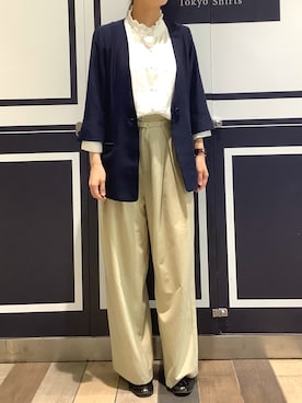 「ビジネススタイル」｜「アイテム（ノーカラージャケット）」を使った、BRICK HOUSE by Tokyo Shirts 川崎アゼリア店さん（レディース・166cm）の春コーディネート