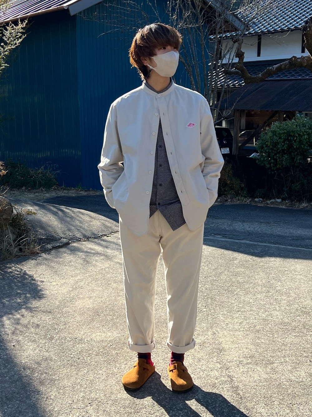 ダントン リネン ノーカラー シャツカーディガン 40 チャコールグレー