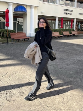 「黒ニット」｜kanaeさん（レディース・160cm）の冬コーディネート