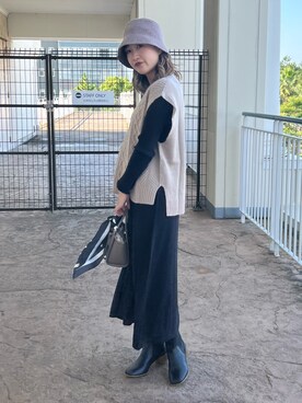 「Chez toi（シェトワ）のアイテム（帽子）」を使った、kanaeさん（レディース・159cm）の秋コーディネート