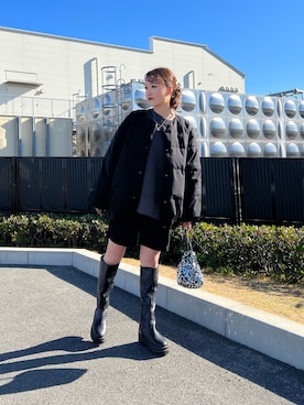 「ノーカラージャケット」｜「アイテム（ダウンジャケット/コート）」を使った、kanaeさん（レディース・160cm）の冬コーディネート