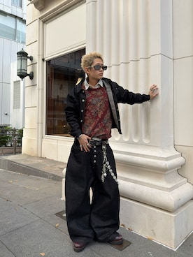 「アイテム（デニムパンツ）」を使った、綾さん（メンズ・173cm）の秋コーディネート