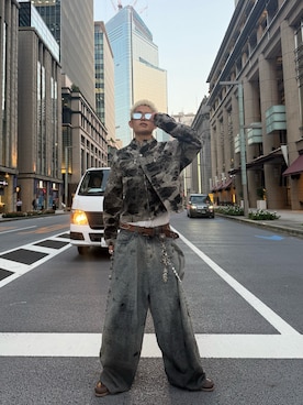 「アイテム（ライダースジャケット）」を使った、綾さん（メンズ・173cm）の秋コーディネート