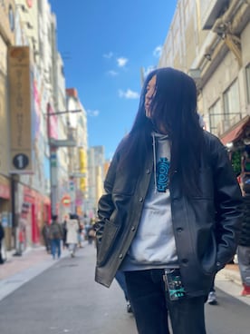 「schott（ショット）のアイテム（ライダースジャケット）」を使った、しまさん（メンズ・176cm）の春コーディネート