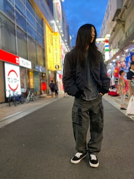 「ミリタリーコーデ」｜「アイテム（MA-1）」を使った、しまさん（メンズ・176cm）の夏コーディネート
