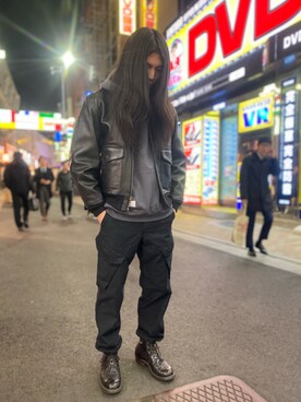 「SCHOTT」｜「アイテム（ミリタリージャケット）」を使った、しまさん（メンズ・176cm）の冬コーディネート